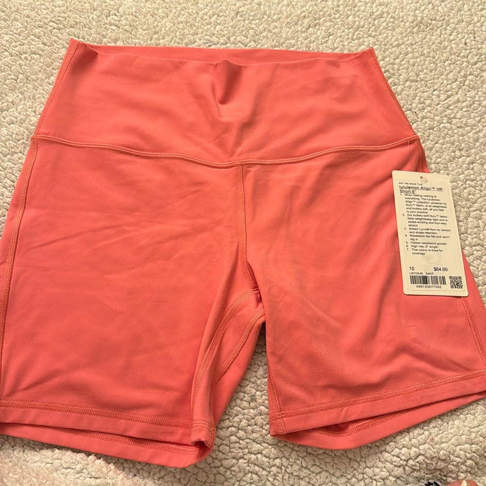 Pink lululemon align biker shorts, size 10, 6 inches